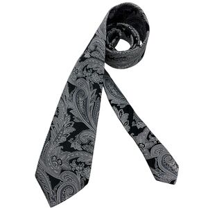 🆕ZANETTI XL Black/Silver Paisley Silk LUXURY Tie ITALY